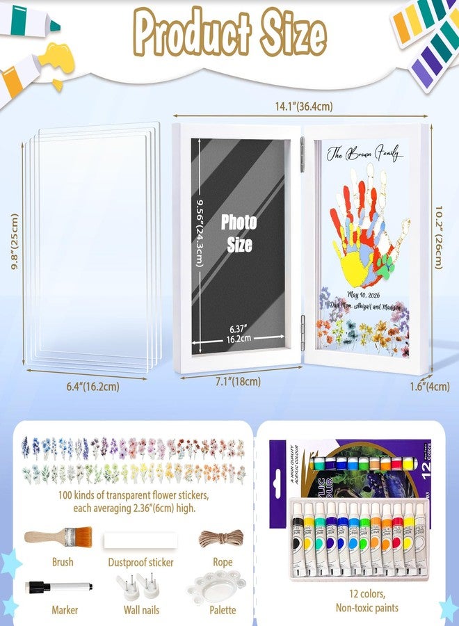 OurWarm Family Handprint Kit for 4, DIY Baby Hand and Footprint Kit Wood Frame with Color Palette, Family Gifts with 50pc Stickers & 12 Non-Toxic Baby Safe Paint for New Parents, Newborn, Father's Day - Image 2
